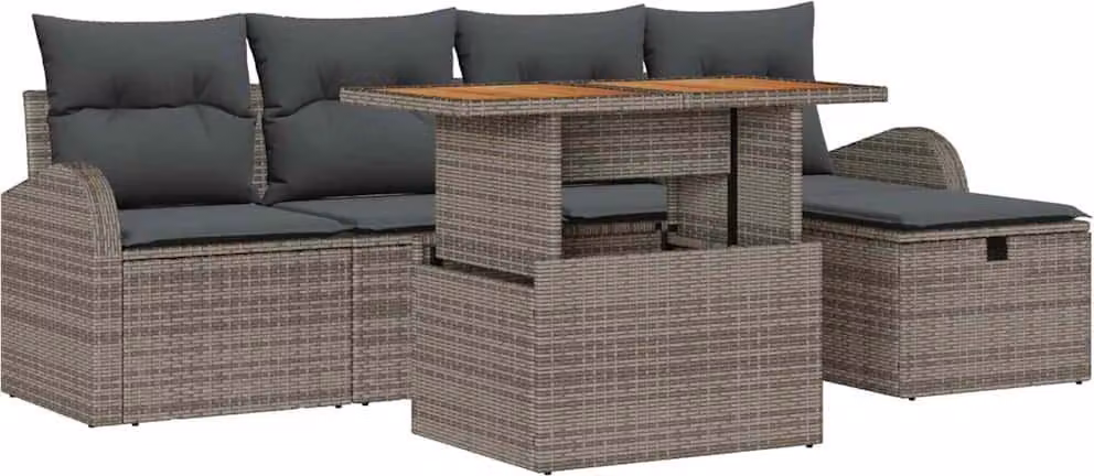Set Divano da Giardino 6 pcs Grigio polyrattan