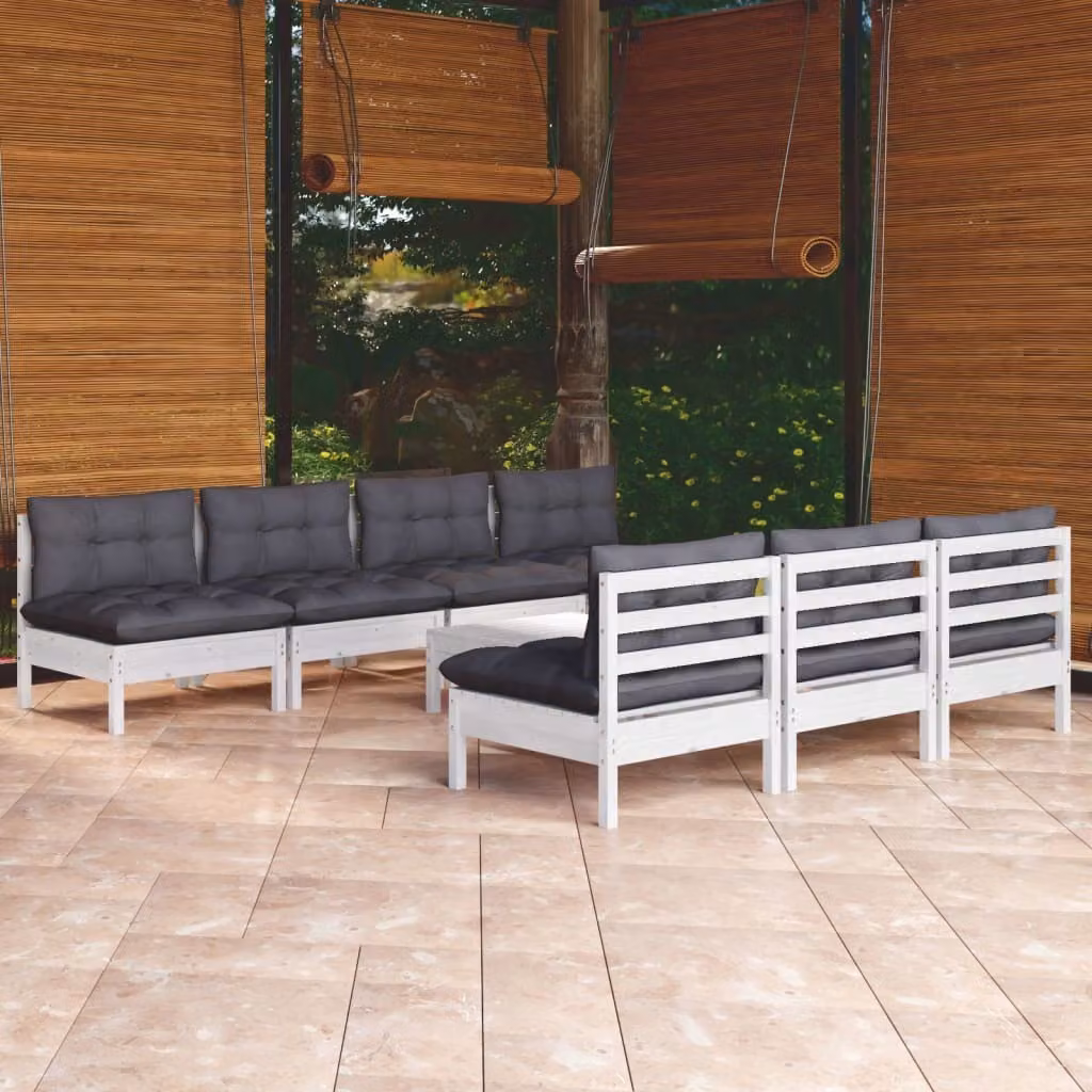 The Living Store Set salotto da giardino 8 pezzi con cuscini antracite legno di pino