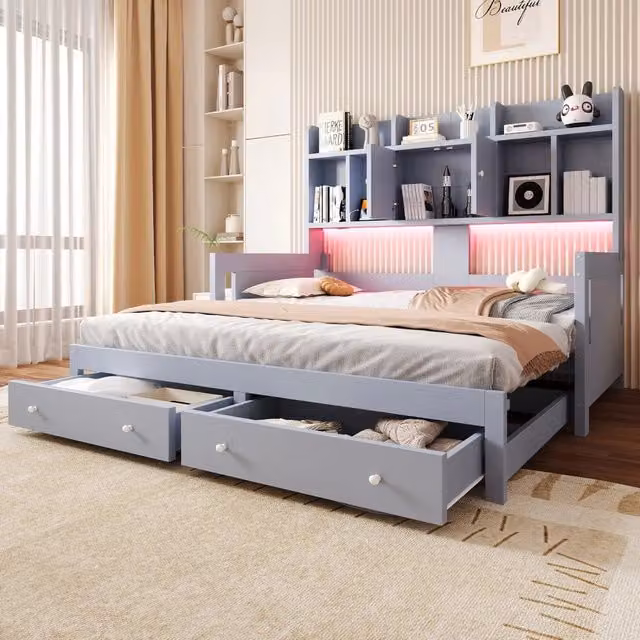 Divano letto multifunzione ¨C Minimal ¨C grigio legno con cassetti led