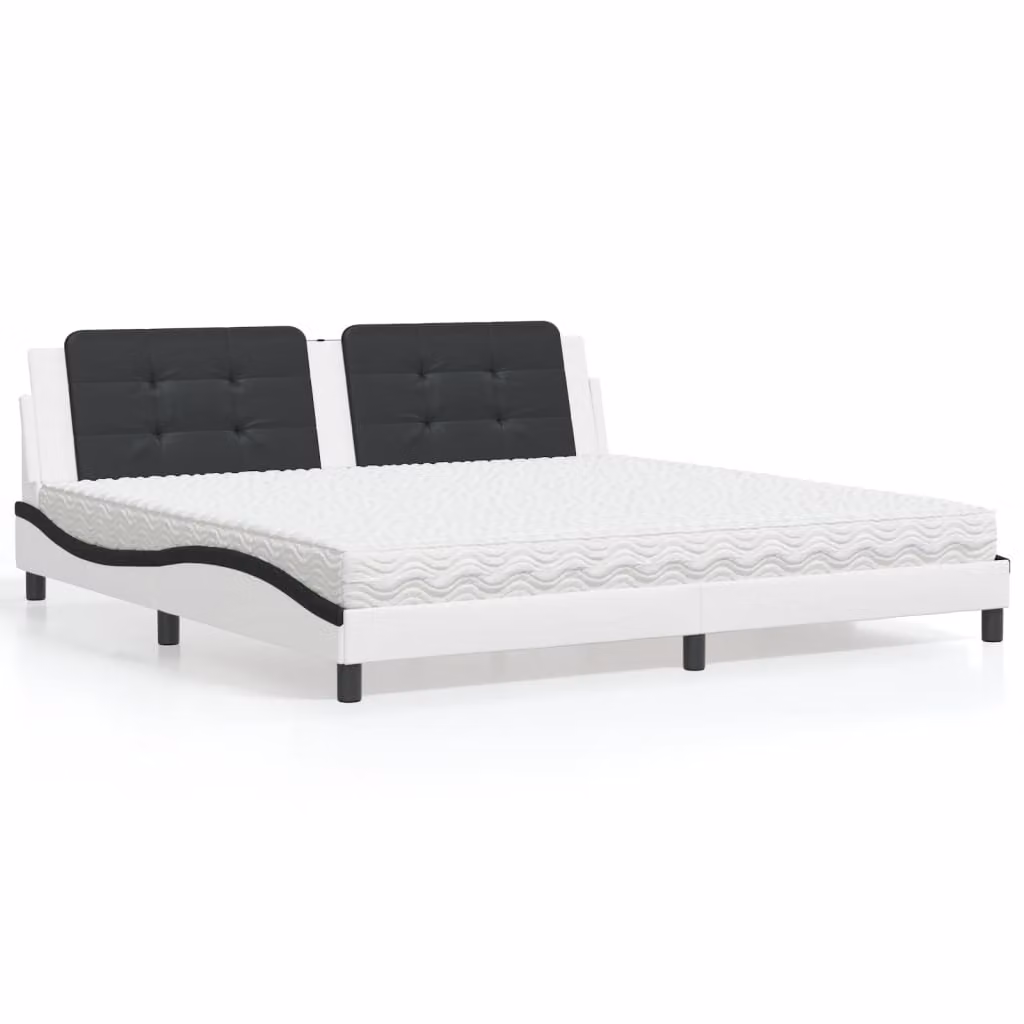 Letto con Materasso Zadar vidaXL Bianco e Nero in Similpelle L/P: 200 x 200 cm