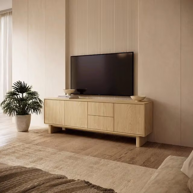 Kamani, Mobile Porta tv 2 Cassetti, 183x38x62h cm Marrone Rovere