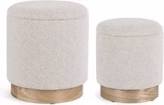 Set di pouf cilindrici ZOYA Bizzotto in tessuto bouclé grigio e beige