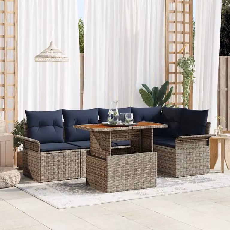 Set Divano da Giardino Moderno vidaXL in Polyrattan Grigio, 6 Pezzi