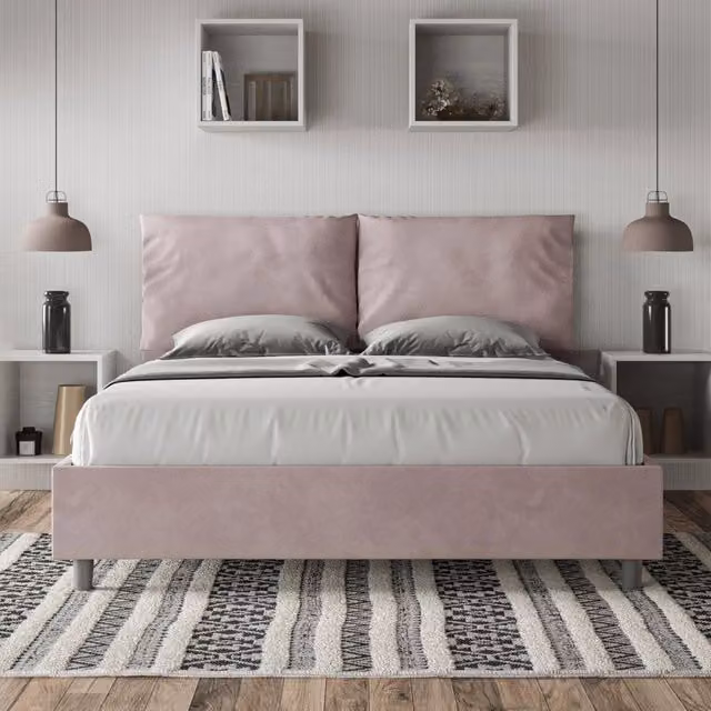 Letto queen size senza rete imbottito 150x200 microfibra glicine Antea Large