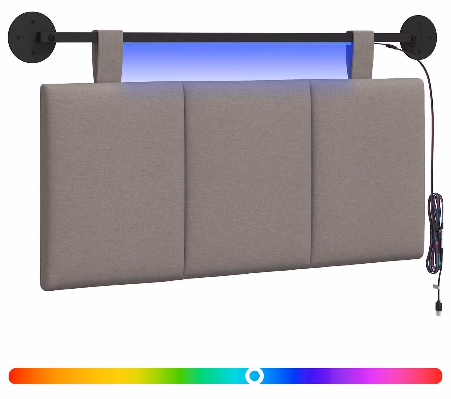 Testiera sospesa Con luce LED Tortora Tessuto