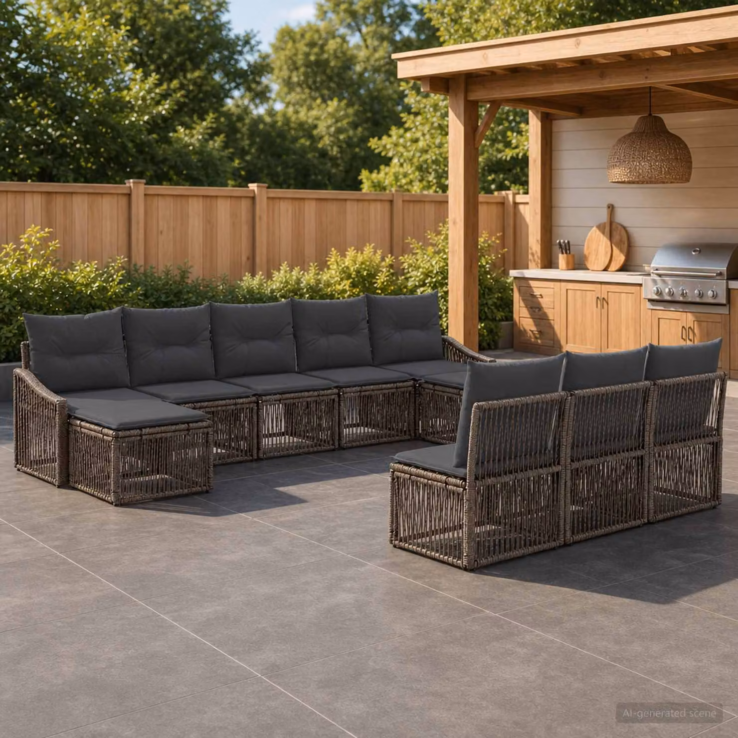 Set Divano da Giardino vidaXL 10 Pezzi a Forma di U in Polyrattan Grigio con Cuscini e Struttura in Acciaio