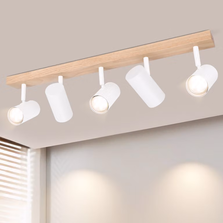 ZMH plafoniera 5 fiamme faretto soffitto legno plafoniera bianca spot soffitto GU10 lampada soggiorno 350° lampada corridoio soffitto faretto corridoio per camera da letto cucina soggiorno senza lampadine