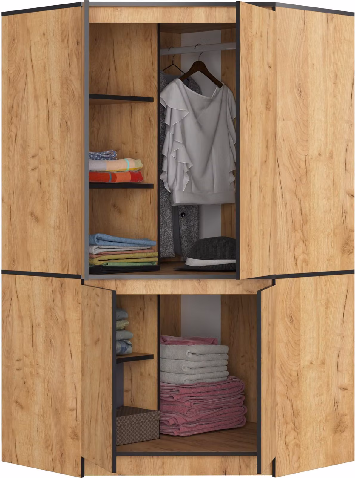 BDW Armadio angolare camera da letto, Armadio, Armadio angolare, Rovere artigianale