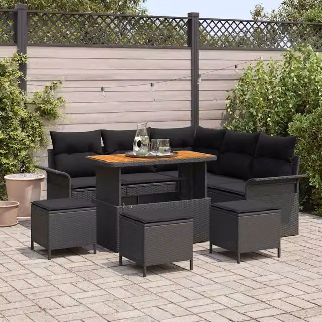 Set Divano da Giardino 9 pz Nero polyrattan 3362139