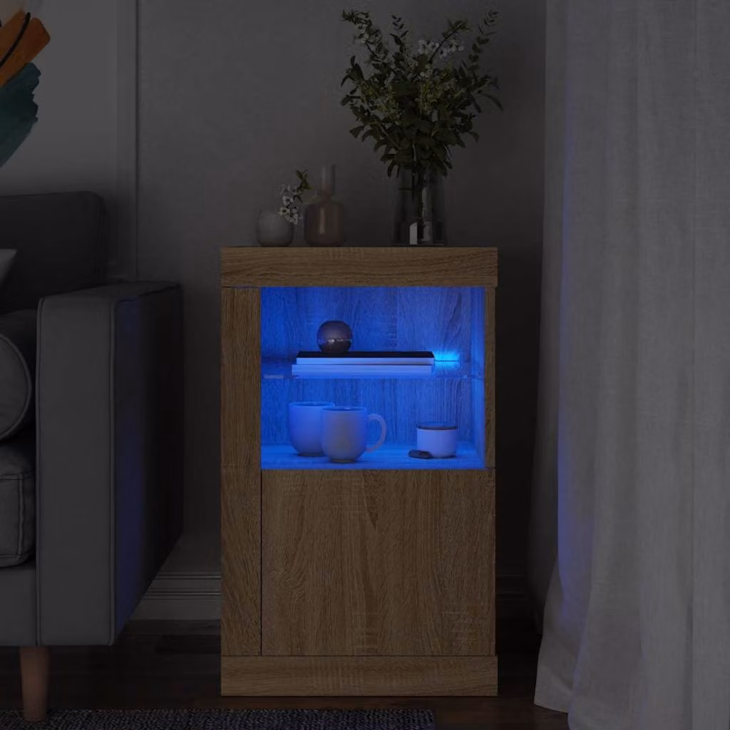 Armadietto da parete moderno vidaXL in legno multistrato color rovere con luci LED integrate L: 67,0 cm, P: 41,0 cm, H: 37,0 cm