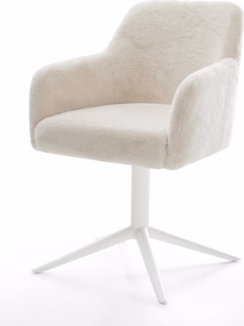 DELIFE Sedia girevole Greg-Flex Plüsch Bianco crema Base bianca Girevole a 360° Funzione oscillante Materasso a molle insacchettate