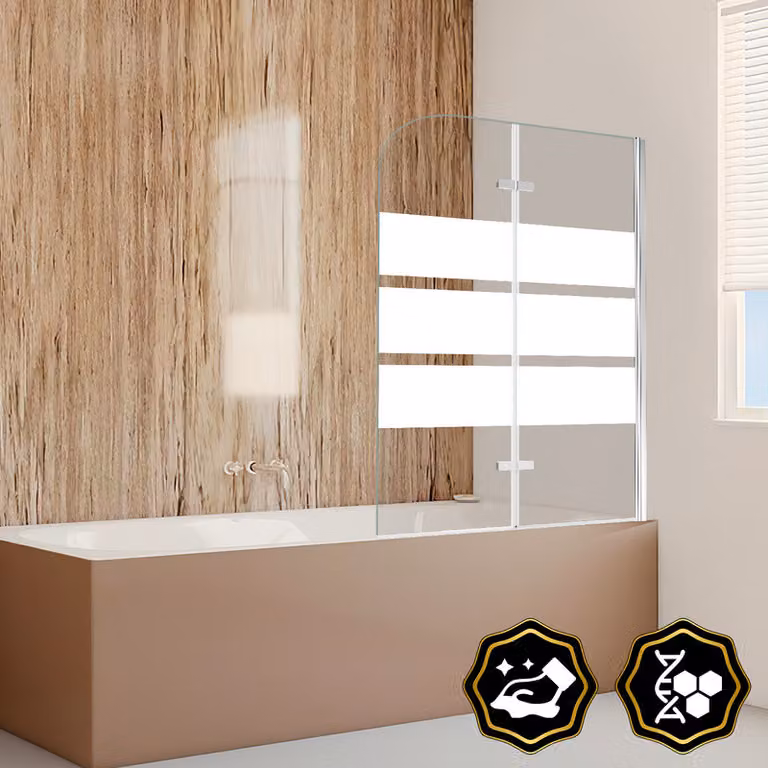 Jopassy bagno allegato schermo pieghevole vasca da bagno cabina doccia schermo doccia in 6 mm NANO rivestimento facile da pulire 180 ° ESG vetro trasparente 2 parti pieghevole 100 * 140 cm bianco