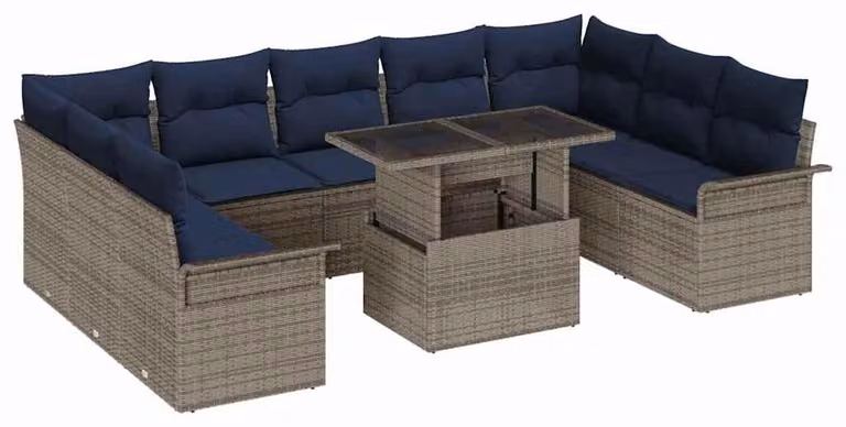 Set Divano da Giardino con cuscino 10 pcs Grigio Poly Rattan