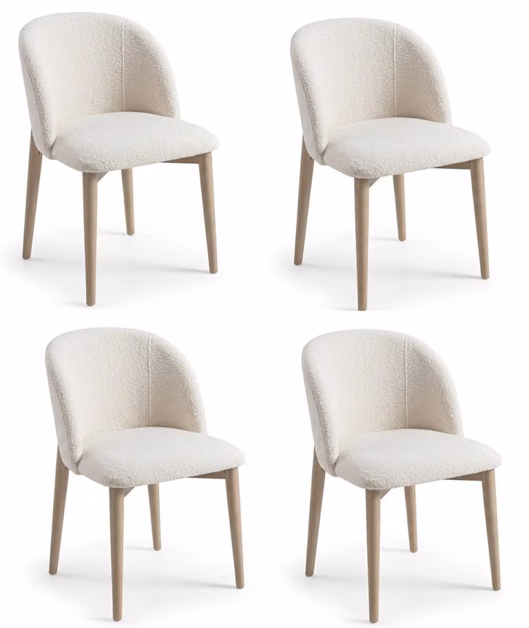 4 sedie moderne, color bianco latte, dal design elegante, ideali per la sala da pranzo, confortevoli e raffinate