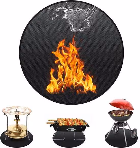 Tappetino protettivo contro il calore - Base rotonda ignifuga 50 cm - Impermeabile e pieghevole - Tappetino per focolare senza fumo - Silicone su entrambi i lati - Adatto per uso esterno