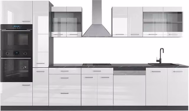 Cucina moderna Vicco R-Line Bianco lucido e Antracite con armadio alto, larghezza: 350 cm – 1