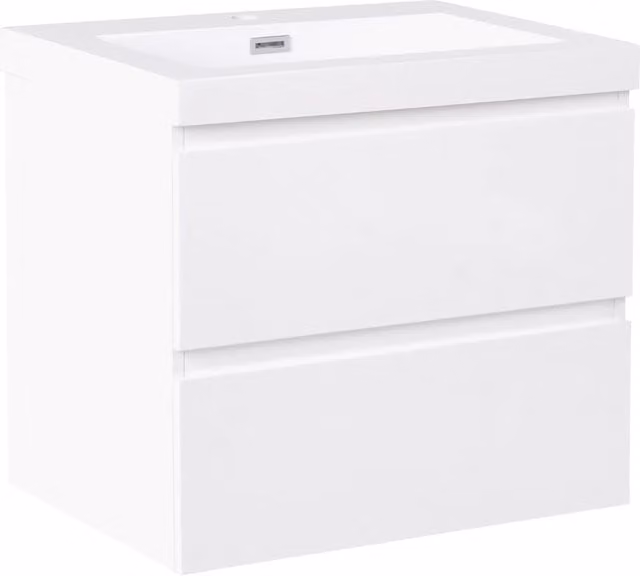 Mobiletto pensile con lavabo in legno MDF 2 cassetti 60 x 46 cm bianco stile moderno