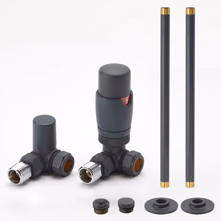 Set di Tubi e Valvole Angolari per Radiatore - Stile Moderno - Antracite