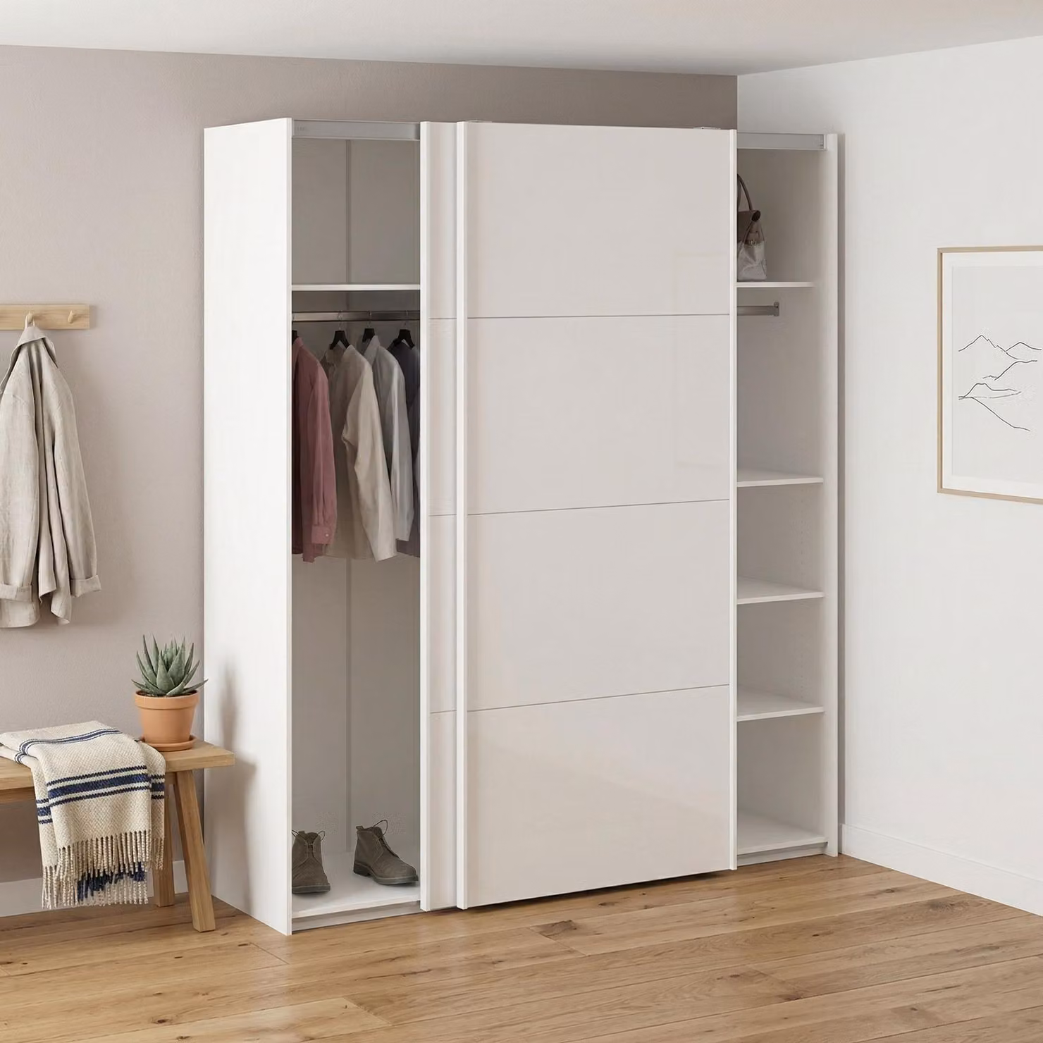 Dmora Guardaroba 2 Ante Badesse 62x220.4h cm Bianco Bianco Lucido, Appendiabiti 2 Ante
