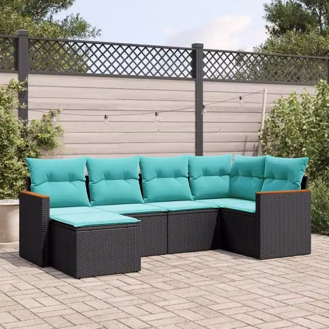 Set Divani da Giardino 6 pz con Cuscini Nero in Polyrattan 3226176