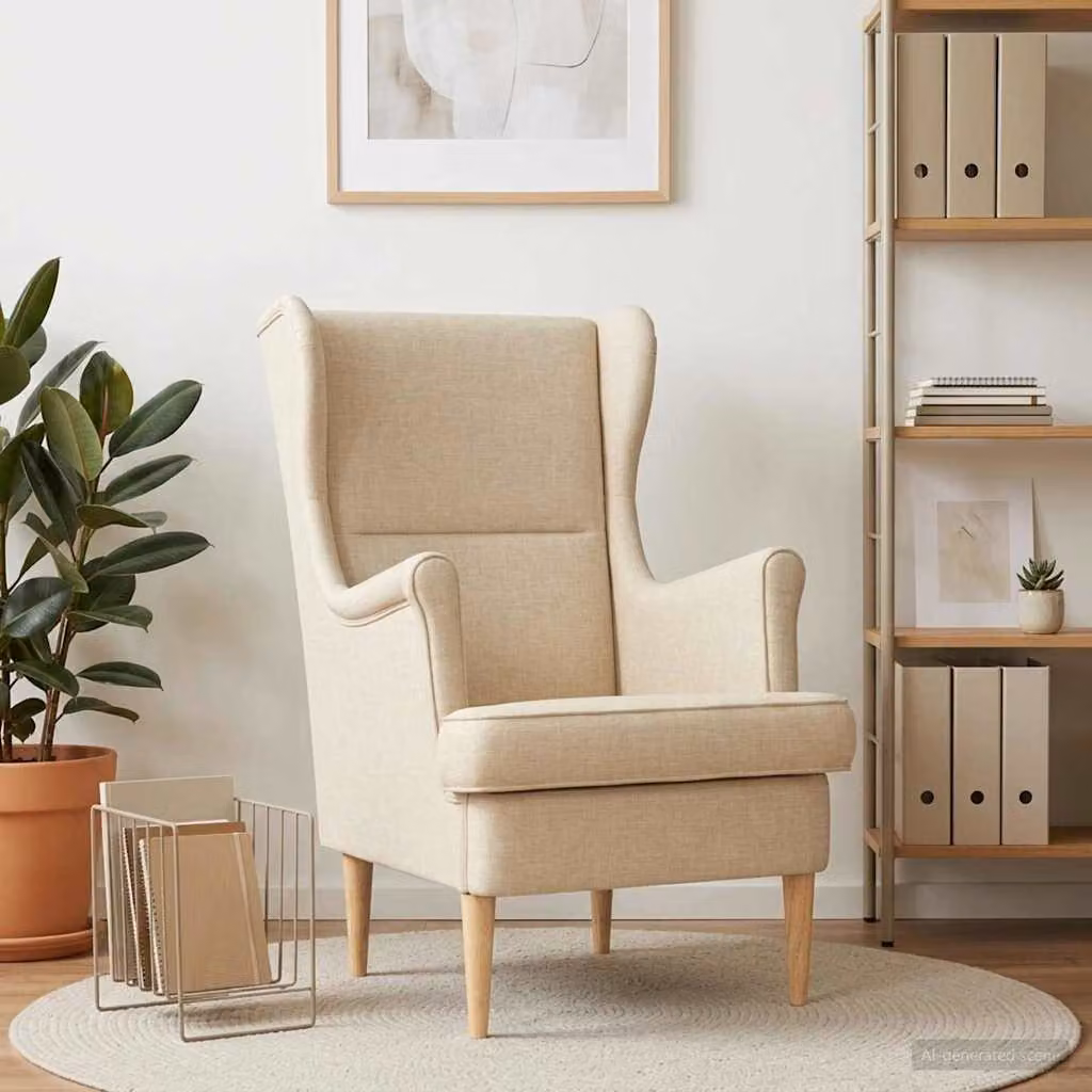 Poltrona moderna vidaXL in tessuto beige con braccioli per soggiorno e camera da letto