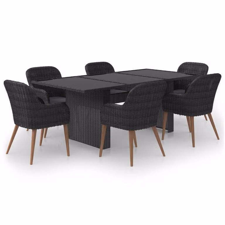 Set da Pranzo da Giardino 7 pz in Polyrattan Nero