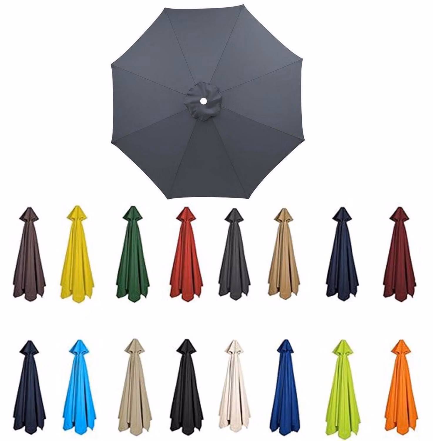 Copertura di ricambio per ombrellone, diametro 3.0 metri, colore grigio, 6 stecche, protezione UV 50, resistente al vento, traspirante