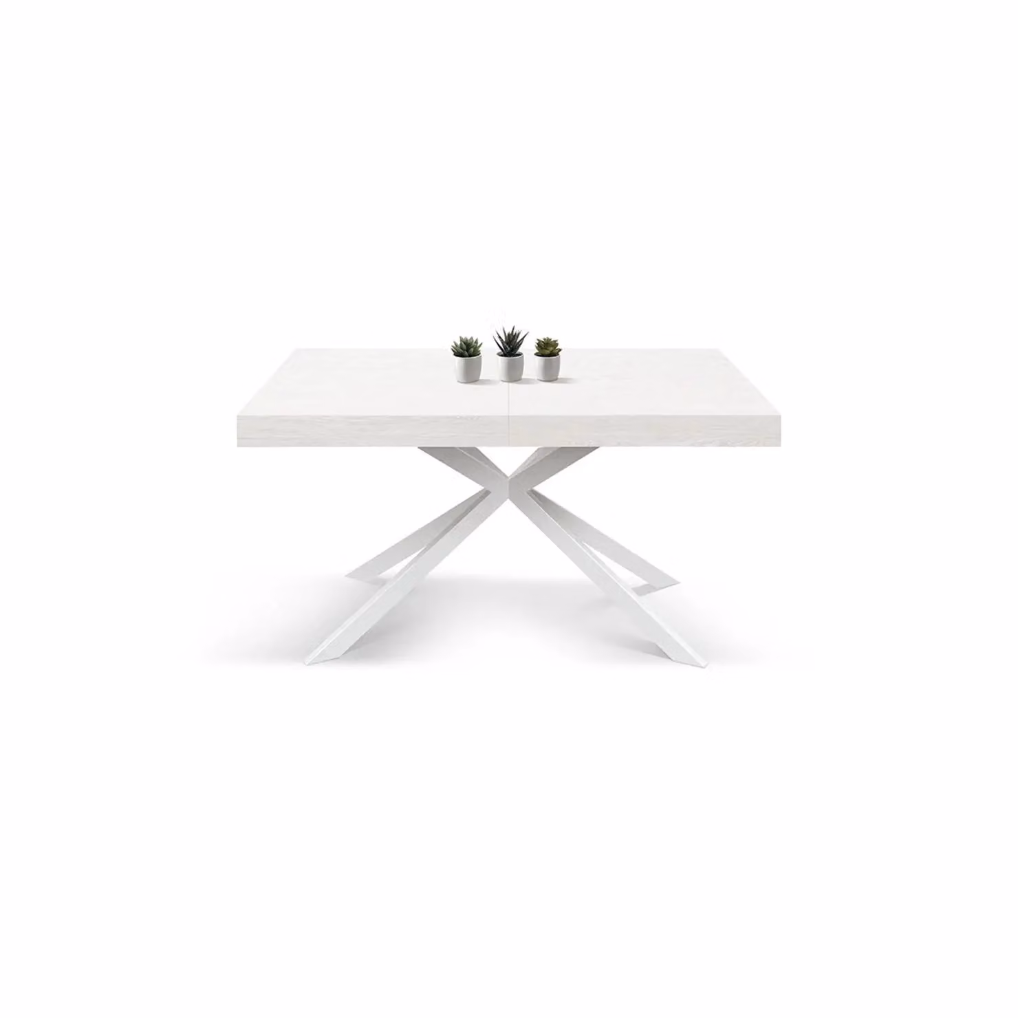Tavolo CAMAIORE in legno, finitura bianco frassinato e base a X in metallo bianco, allungabile 180×90 cm - 260×90 cm