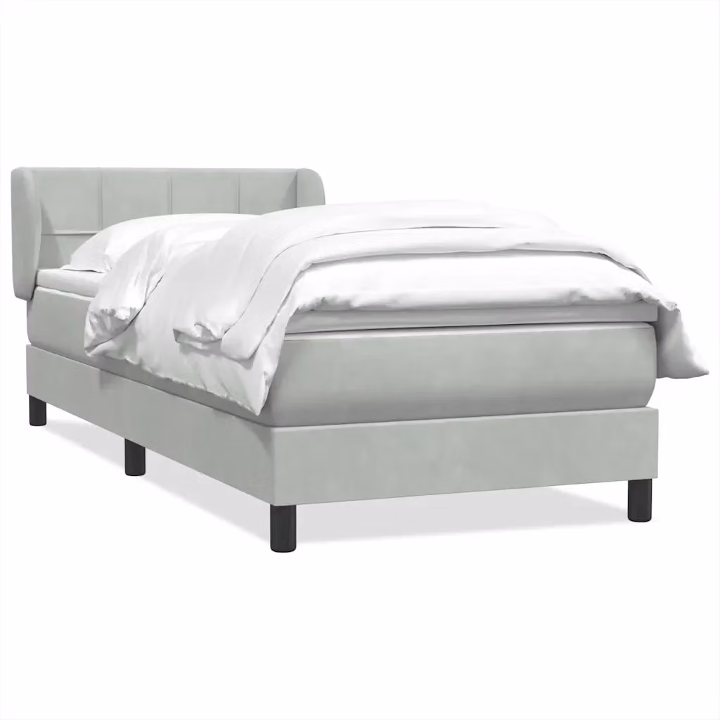 Letto con Giroletto a Molle e Materasso Ibrido vidaXL in Velluto Grigio Chiaro e Bianco L/P/H: 213 x 83 x 151 cm – 2