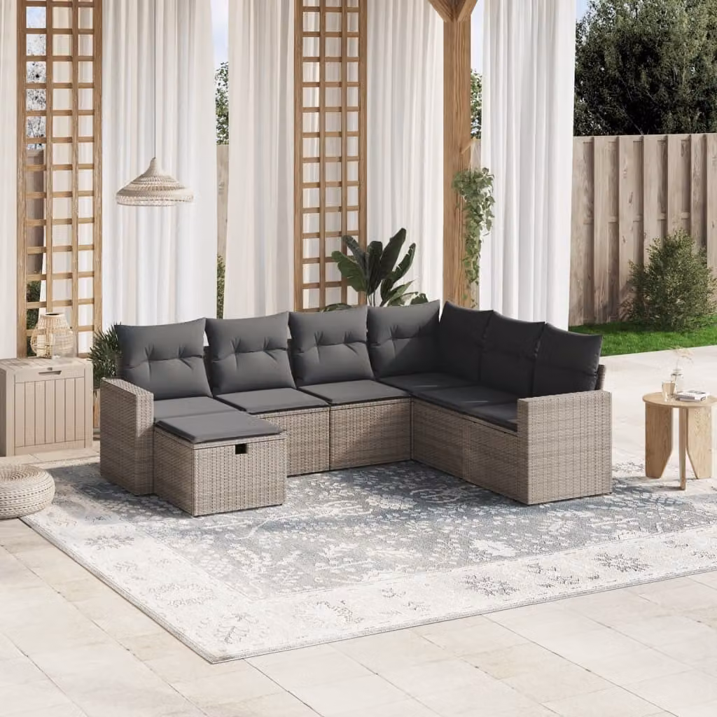 Maison Exclusive - Set da giardino 7 pezzi con cuscini in polyrattan grigio