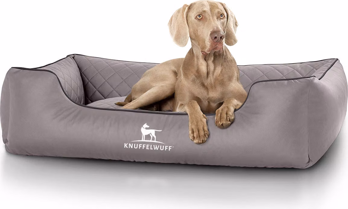 Knuffelwuff Letto ortopedico per cani Madison in Pelle finta trapuntata al laser XXL 120 x 85 cm Grigio
