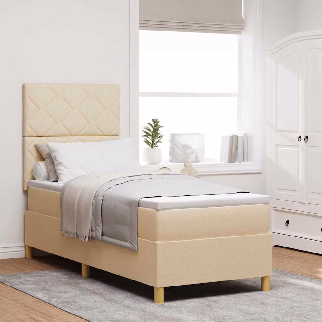 Maison Exclusive - Letto boxspring a LED con testiera color crema 80 x 200 cm in tessuto