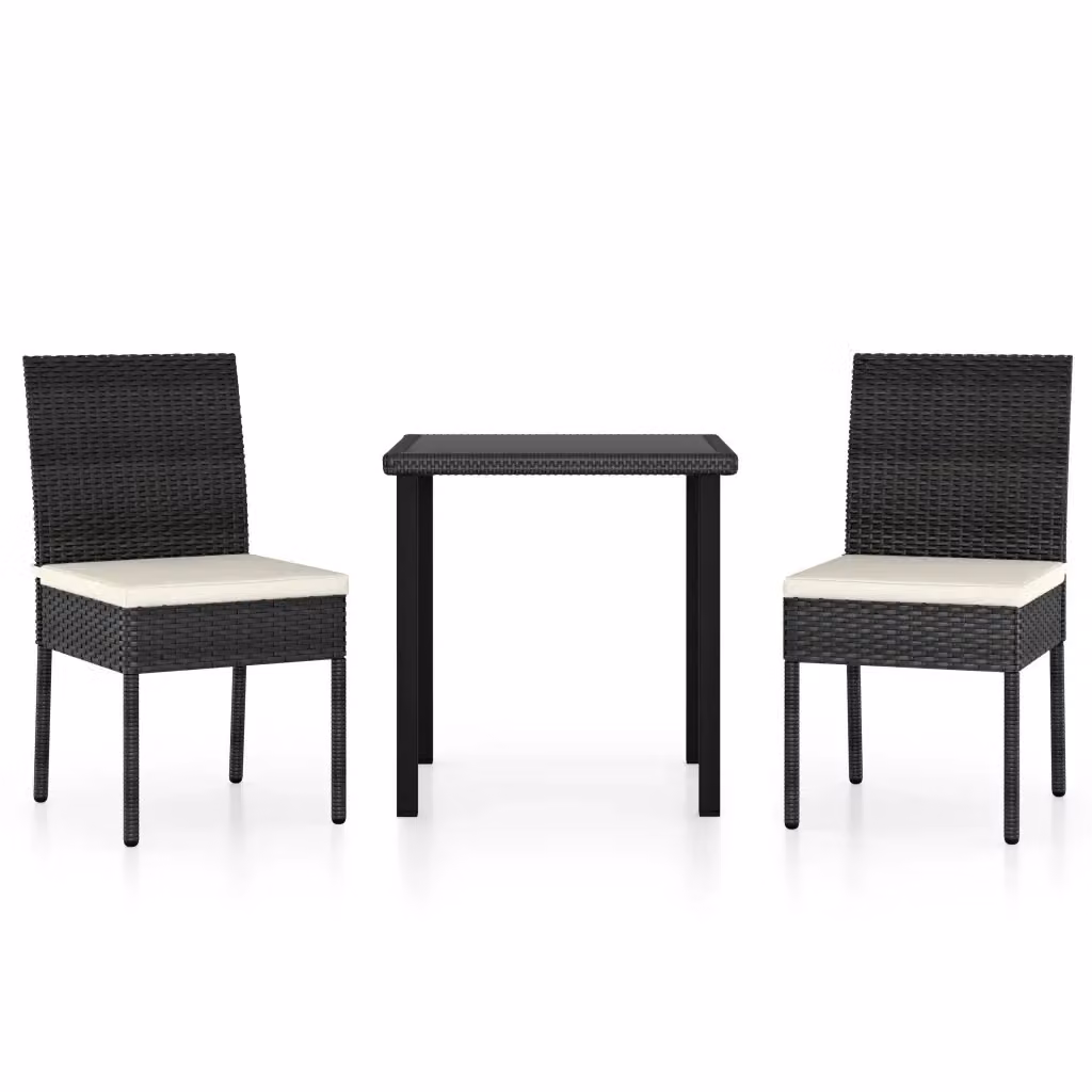 Set da pranzo da giardino 3 pezzi vidaXL in polyrattan nero e beige con piano in vetro e struttura in metallo – 2