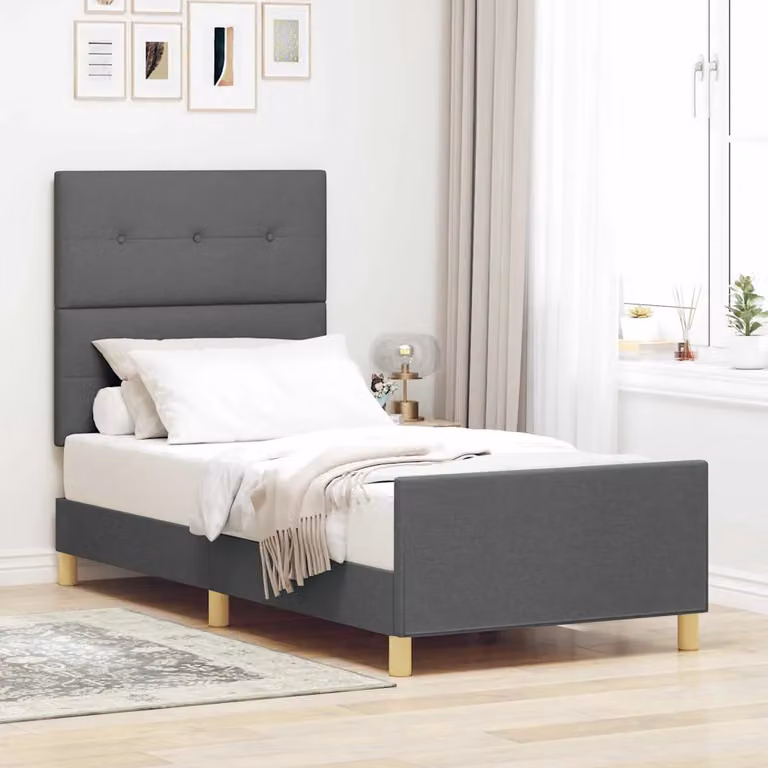 Struttura del letto moderna vidaXL in tessuto e legno, Grigio, 80 x 200 cm