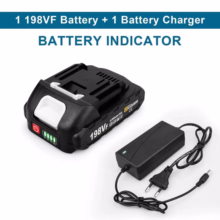 Batteria agli ioni di litio per utensili elettrici - Batteria 198VF + caricabatterie - 18 V - Batteria di ricambio compatibile con il sistema da 18 V - 1 batteria + 1 caricabatterie - Grigio