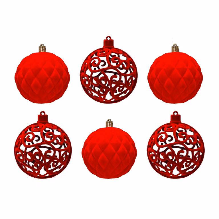 Set di 6 palline di Natale VESTIAMO CASA in velluto rosso, diametro: 10 cm