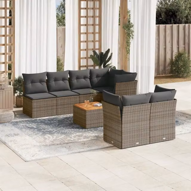 Set Divano da Giardino 8 pz con Cuscini Grigio in Polyrattan 3255850