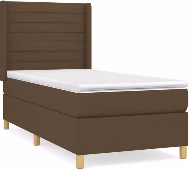 Letto singolo | Letto per adulti | Giroletto a Molle con Materasso Marrone Scuro 90x190cm Tessuto