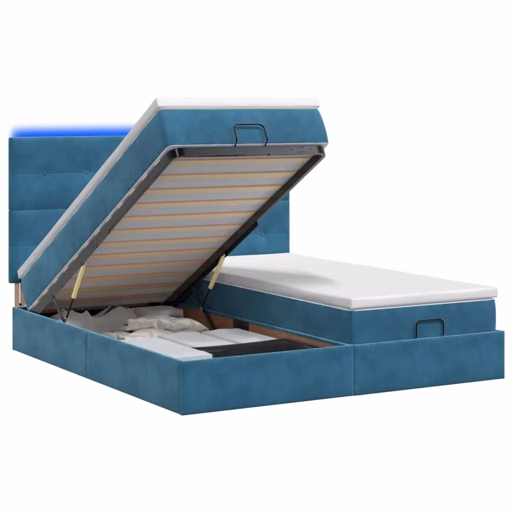Letto Ottomano con Materasso e Illuminazione LED vidaXL, Blu e Bianco, L/P/H: 200 x 200 x 88 cm – 2