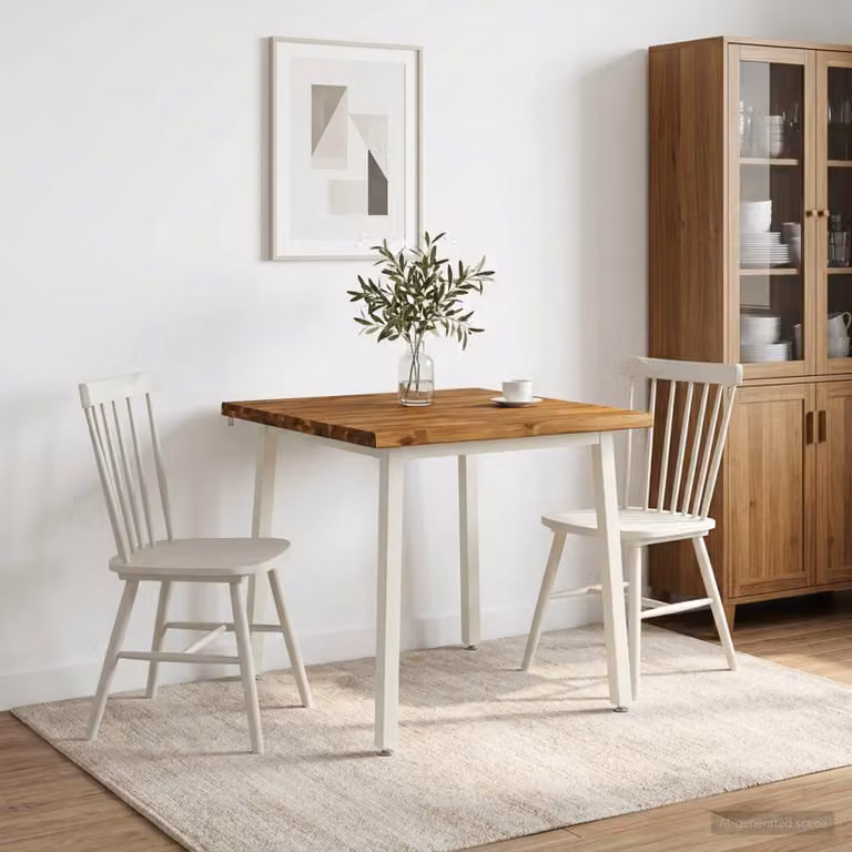 Tavolo rettangolare moderno vidaXL in legno di acacia massello e metallo, Bianco e Marrone, L/P/H: 90 x 90 x 75 cm