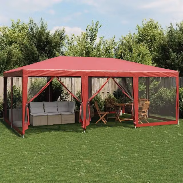 Tenda da campeggio per feste rossa con 10 pareti laterali in rete L: 6 m, P: 4 m, H: 2,8 m in HDPE
