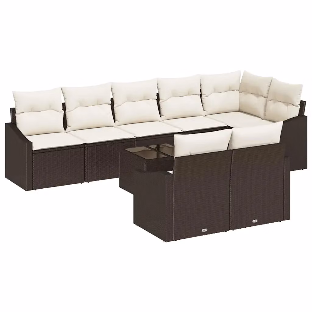 Set Divano da Giardino vidaXL 9 Pezzi a Forma di L con Cuscini Marrone e Beige in Polyrattan e Acciaio – 2