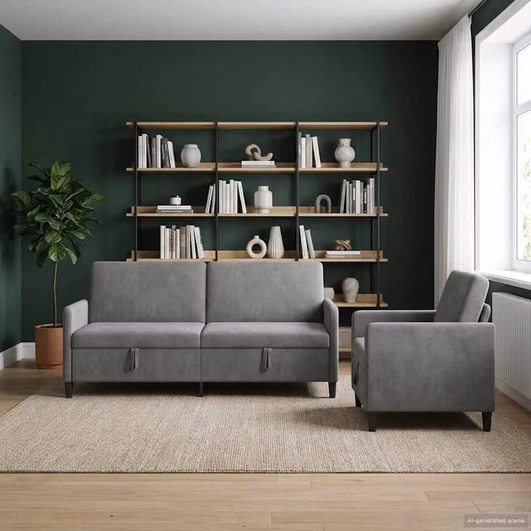 Set di 2 divani moderni vidaXL con contenitore a sollevamento, rivestimento in tessuto grigio per il tuo soggiorno