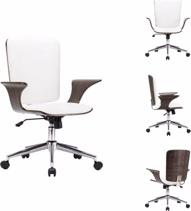 vidaXL Sedia da ufficio girevole in Pelle finta bianca e legno curvato - Sedie da ufficio