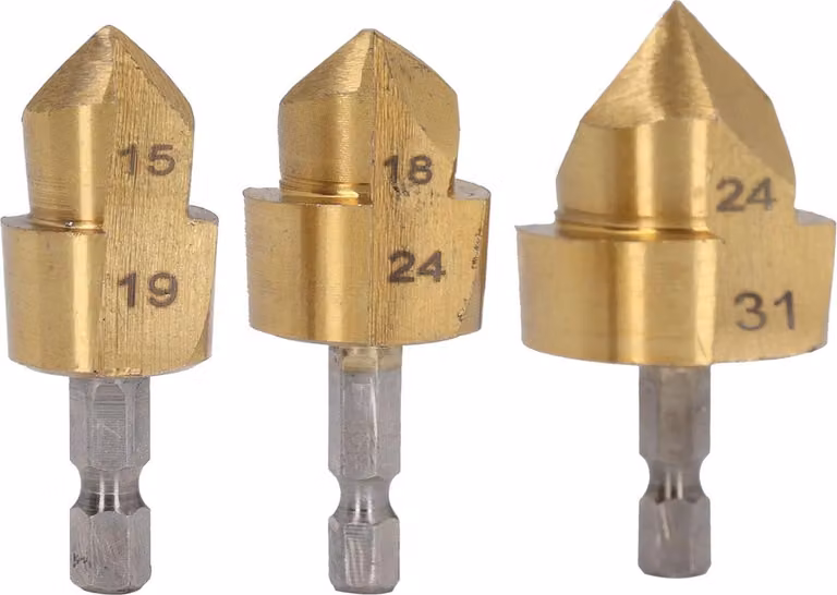 Set di punte a gradoni HSS, composto da 3 pezzi, con gambo esagonale da 1/4 di pollice, per fori da 15 a 31 mm, ideale per materiali plastici