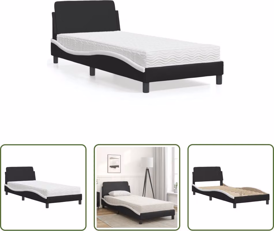The Living Store Letto con materasso bianco e nero 90x190 cm in ecopelle