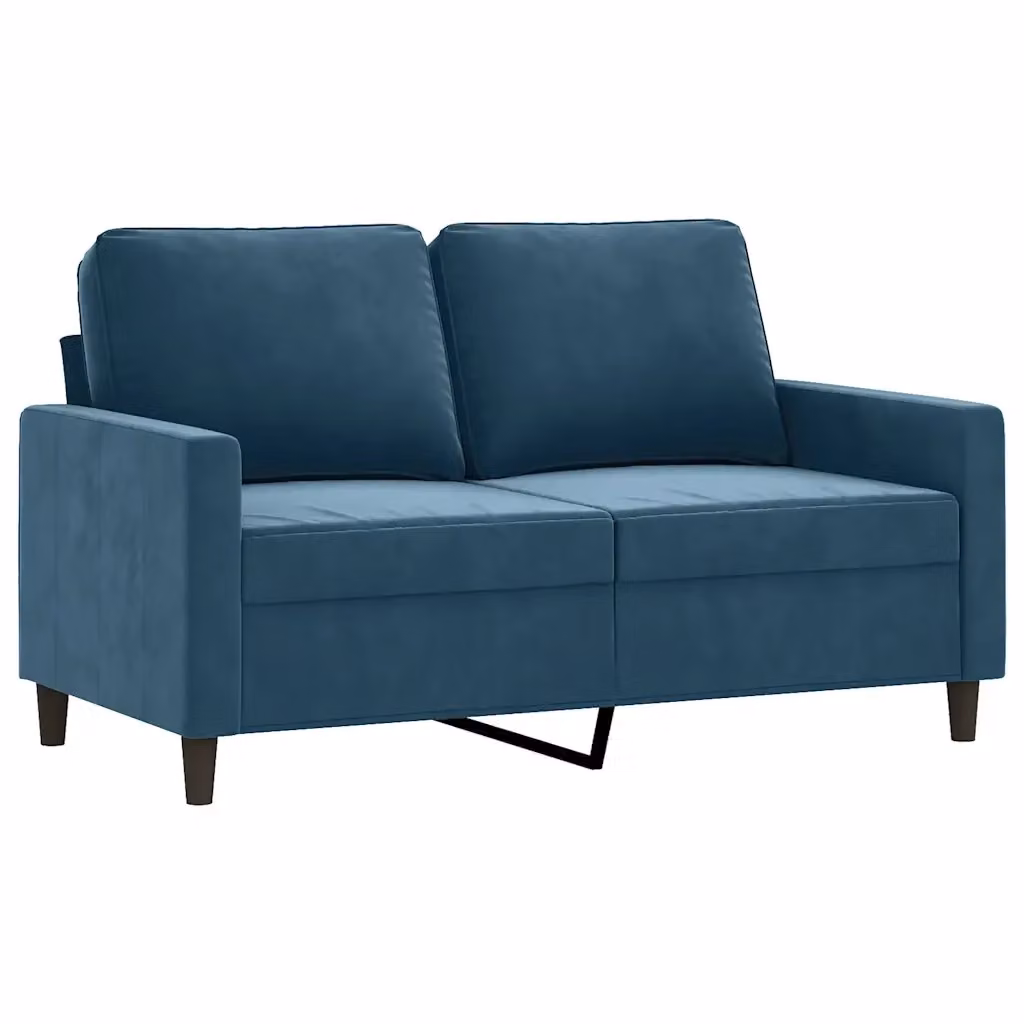 Divano a 2 posti moderno vidaXL in velluto blu con struttura in metallo per il tuo soggiorno L: 138 cm, P: 80 cm, H: 77 cm – 2