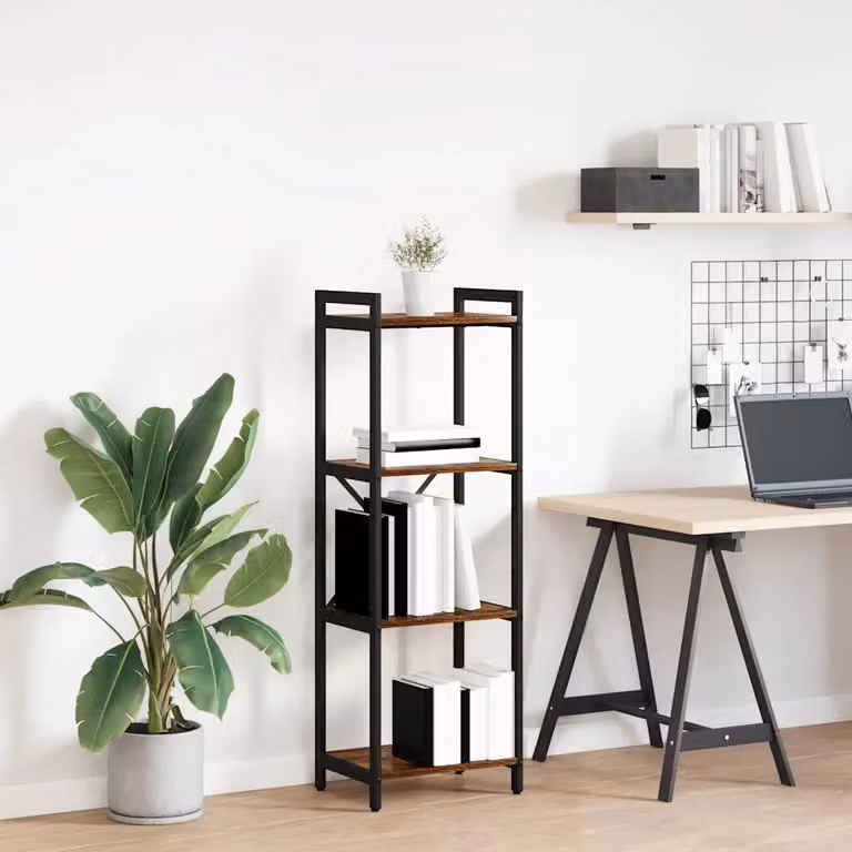 Libreria industrial vidaXL in legno e metallo, colore marrone e nero, L/P/H: 40 x 30 x 119 cm