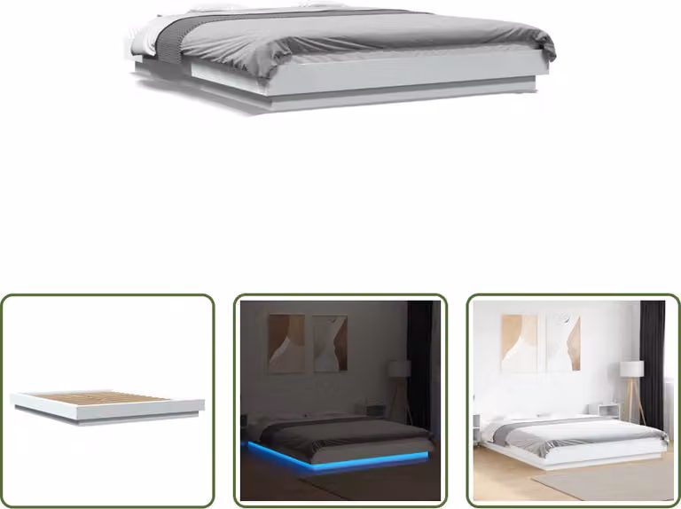 The Living Store Struttura letto con LED Bianco 150x200 cm Materiale a base di legno