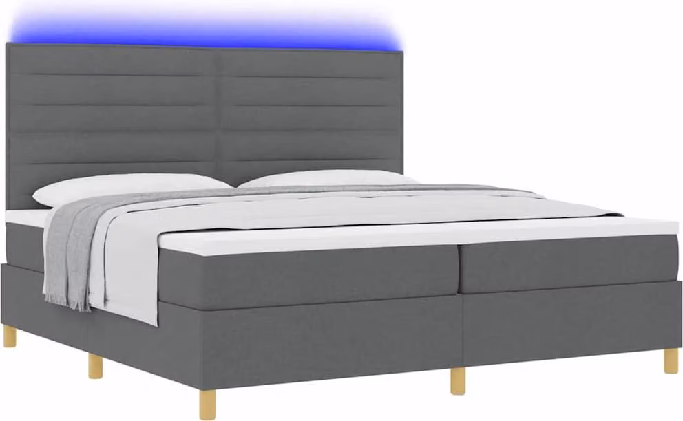 Letto a Sorgente LED Grigio scuro 200 x 200 cm Tessuto